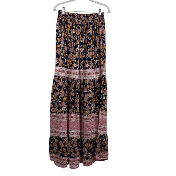 Ces Femme Maxi Skirt Medium Navy Floral Mixed Print Boho Romantic Feminine - Picture 13 of 13
